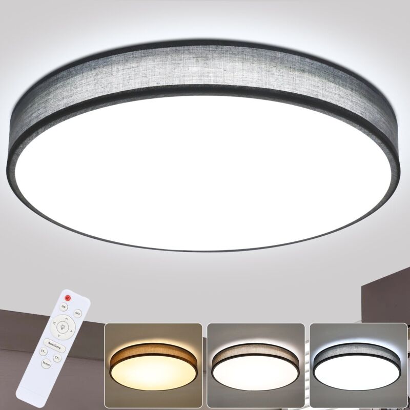 foto del prodotto gbly plafoniera led in tessuto grigio, illuminazione a soffitto dal design moderno, rustico e sobrio, illuminazione per ufficio, rotondo 40cm,