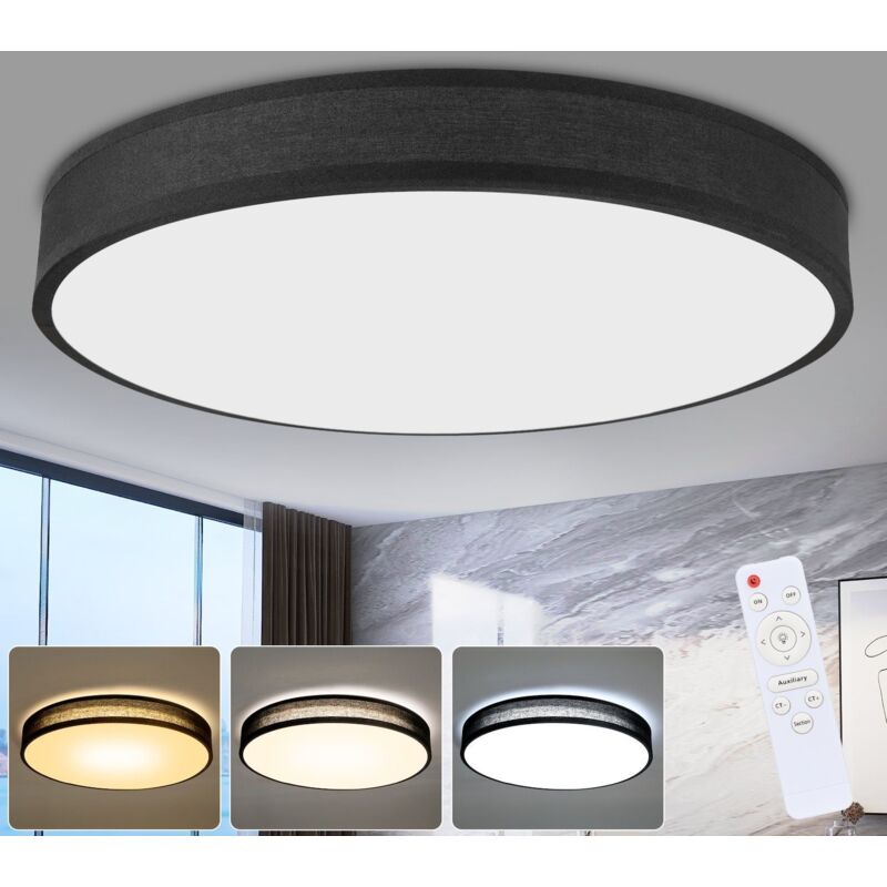foto del prodotto gbly plafoniera led in tessuto nero, illuminazione a soffitto dal design moderno, rustico e sobrio, illuminazione per ufficio, rotondo 38cm,