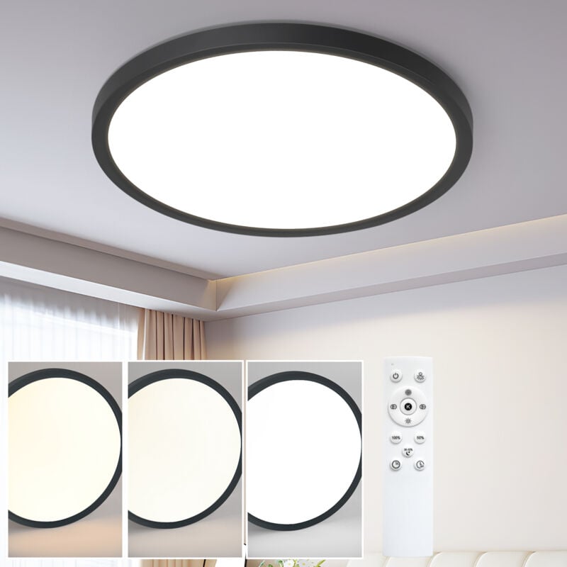 foto del prodotto gbly plafoniera led lampada da bagno dimmerabile diametro 30 cm nero rotondo piatto 24w lampada da cucina illuminazione da soffitto lampada da
