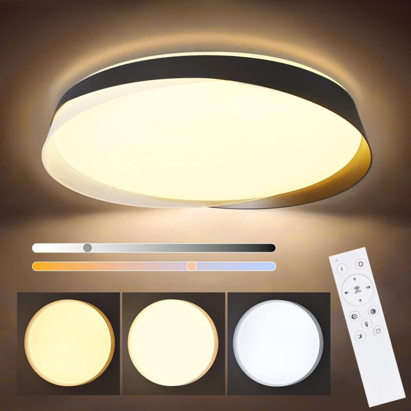 foto del prodotto gbly plafoniera led lampada da camera da letto dimmerabile nera 36w lampada da soggiorno con telecomando moderna rotonda per camera da letto per