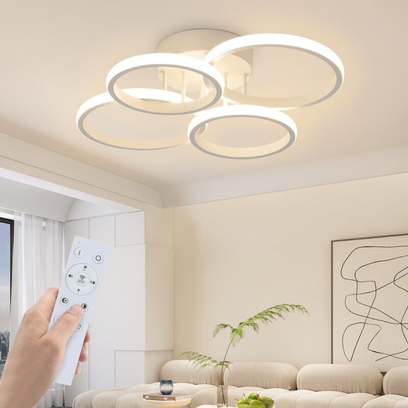 foto del prodotto gbly plafoniera led moderna dimmerabile, 48w, lampada per salotto moderna regolabile in intensit , bianca, diametro 55 cm, design a 4 anelli, per