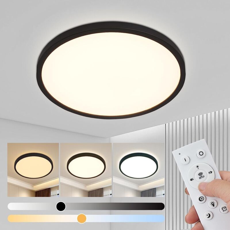 foto del prodotto gbly plafoniera led piatta nera 28 w, rotonda, a luminosit variabile, con telecomando, 3 000 6 500 k, 30 cm, per bagno, cucina, sala da pranzo,