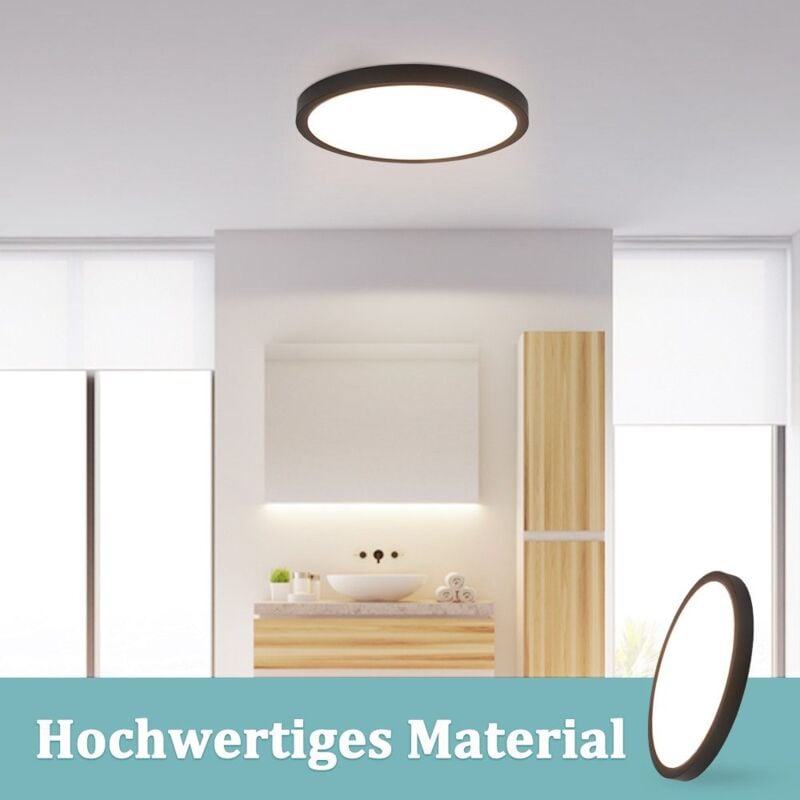 foto del prodotto gbly plafoniera led soffitto per camera da letto 30cm, lampada da bagno rotonda nera da 21w per cucina, lampada da soffitto da bagno ip44 4000k