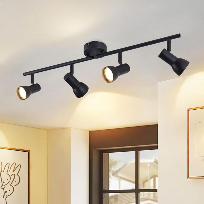 foto del prodotto gbly plafoniera moderna nera, faretto da soffitto a 4 luci per soggiorno faretto da interno in metallo gu10 faretti da soffitto faretti