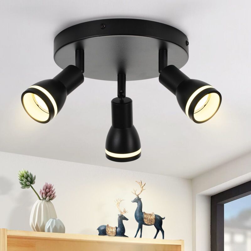 foto del prodotto gbly plafoniera nera 3 faretti da soffitto in metallo gu10 lampada da corridoio faretto da parete orientabile per interni per cucina ufficio