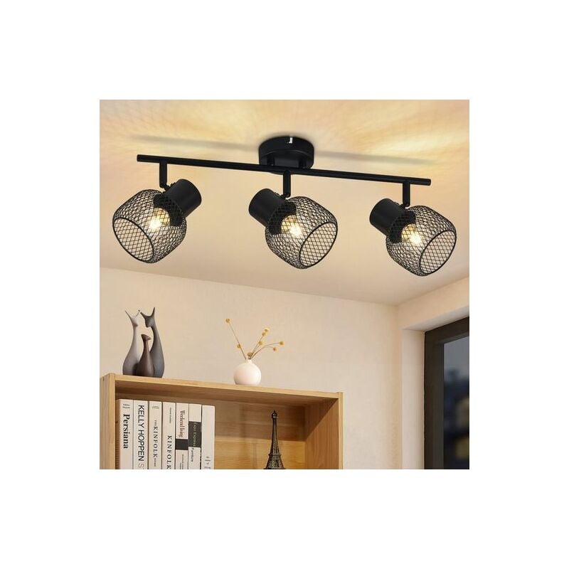 foto del prodotto gbly plafoniera nero vintage 3 fiamme girevoli in metallo da soffitto 330 led faretto da interno per soggiorno camera da letto corridoio cucina