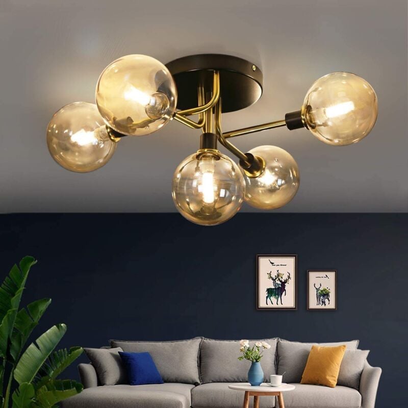 foto del prodotto gbly plafoniera soggiorno con sfere di vetro a 5 fiamme plafoniera con attacco g9 in fumo ambrato camera da letto lampada da interni lampada a
