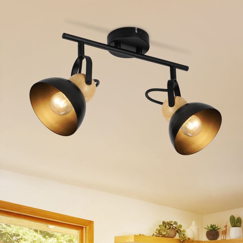 foto del prodotto gbly plafoniera vintage nera 2 faretti retro e27 lampada da corridoio faretti da soffitto in metallo girevoli a 350 plafoniera da interno