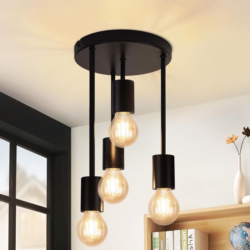 foto del prodotto gbly plafoniera vintage nera 4 lampadine e27 lampada da cucina retr plafoniera industriale a sospensione in metallo faretti per cucina corridoio