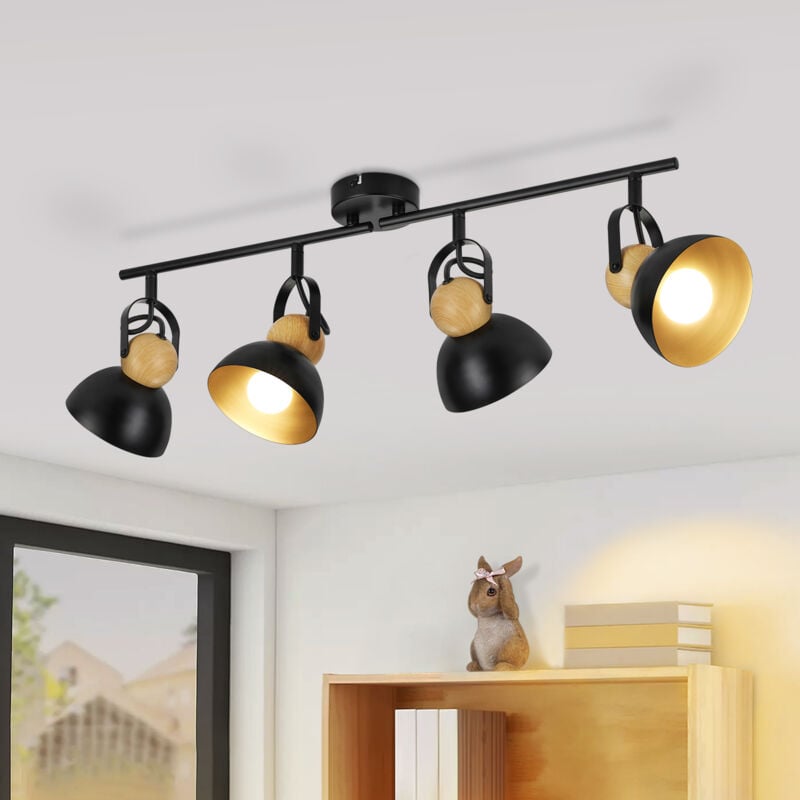 foto del prodotto gbly plafoniera vintage nera 4 lampadine spot retr e27 lampada da corridoio orientabile a 350 faretti da soffitto in metallo plafoniera da
