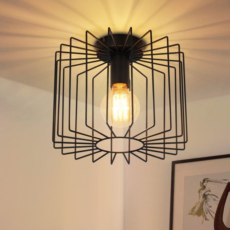foto del prodotto gbly plafoniera vintage nera lampada da corridoio retr con gabbia in metallo e27, lampada da soggiorno con diametro di 27 cm, plafoniera da