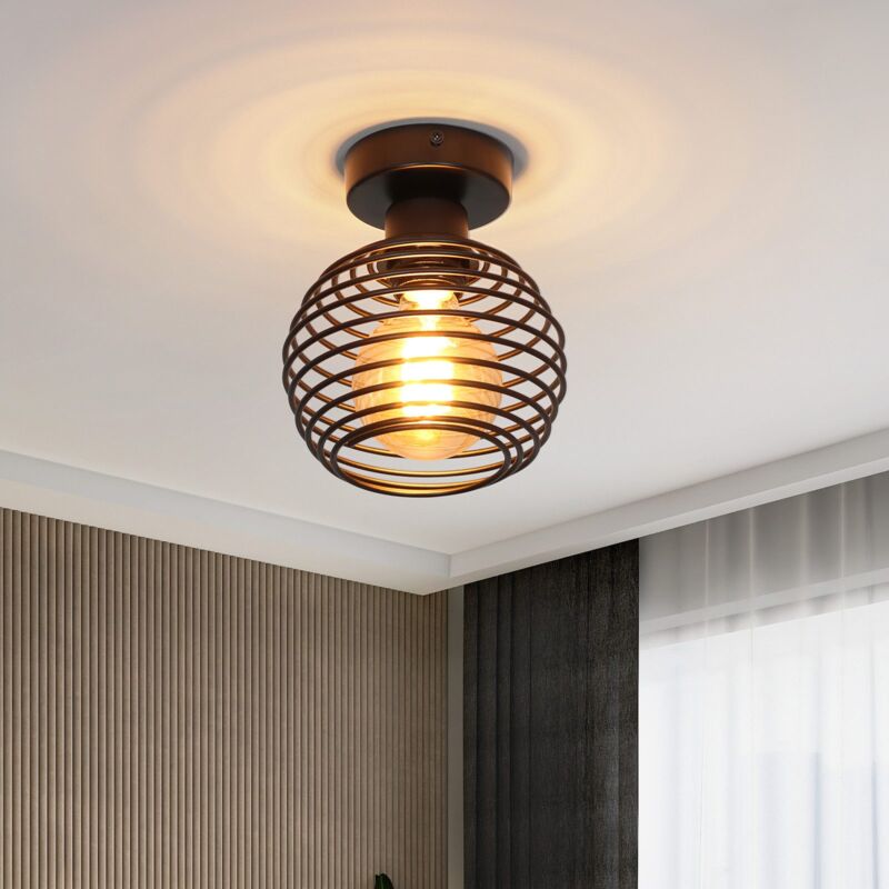 foto del prodotto gbly plafoniera vintage nero lampada da corridoio lampada da scala a gabbia retro lampada da camera industriale attacco e27 paralume in metallo