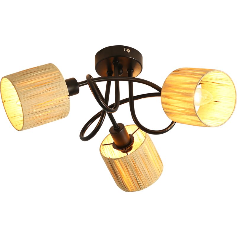 foto del prodotto gbly plafonnier 3 fiamme lampada da soffitto corridoio lampada da soffitto vintage nero naturale spot interno avvolto design spot da soffitto e14