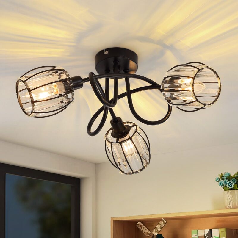 foto del prodotto gbly plafonnier 3 flammes lampada da soffitto vintage spot da soffitto retro paralume in cristallo nero lampada da soffitto design a 350 