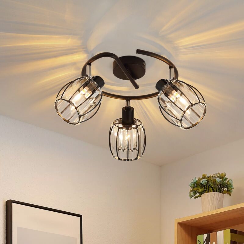 foto del prodotto gbly plafonnier 3flammig lampada da soffittointage spot da soffitto cristallo paralume nero rotondo retroproiettore e14 nero 350 pivotante lampada
