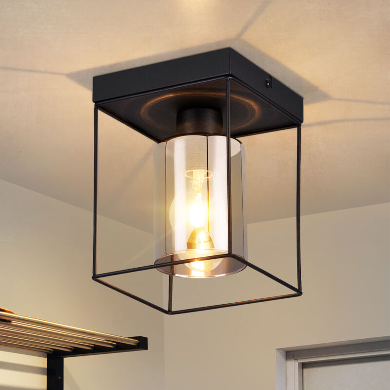 foto del prodotto gbly plafonnier da corridoio in vetro 1 lampadina e27 lampada da corridoio vintage con soffitto in metallo nero lampada da camera retro in stile