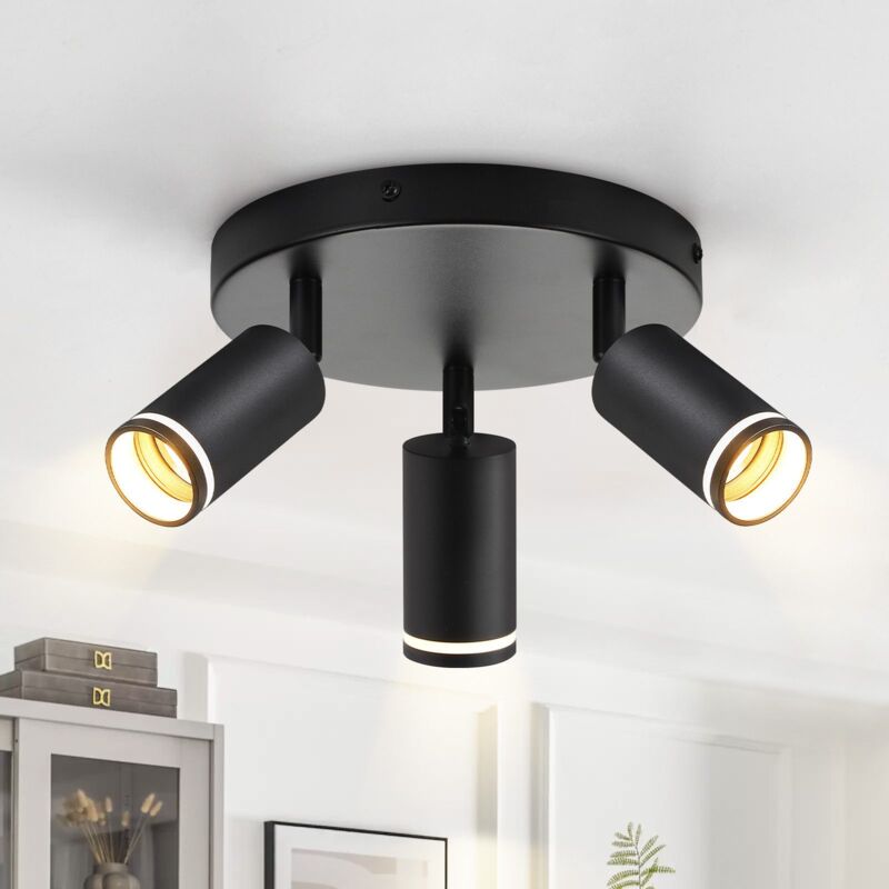 foto del prodotto gbly plafonnier led 3 spots de plafond noir lampe de couloir moderne gu10 mural orientable spot de plafond rond en m tal int rieur pour couloir