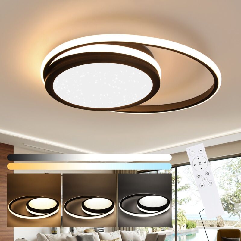 foto del prodotto gbly plafonnier led lampada da salotto nera regolabile, lampada da cucina rotonda moderna 56w, illuminazione a soffitto con design a cielo