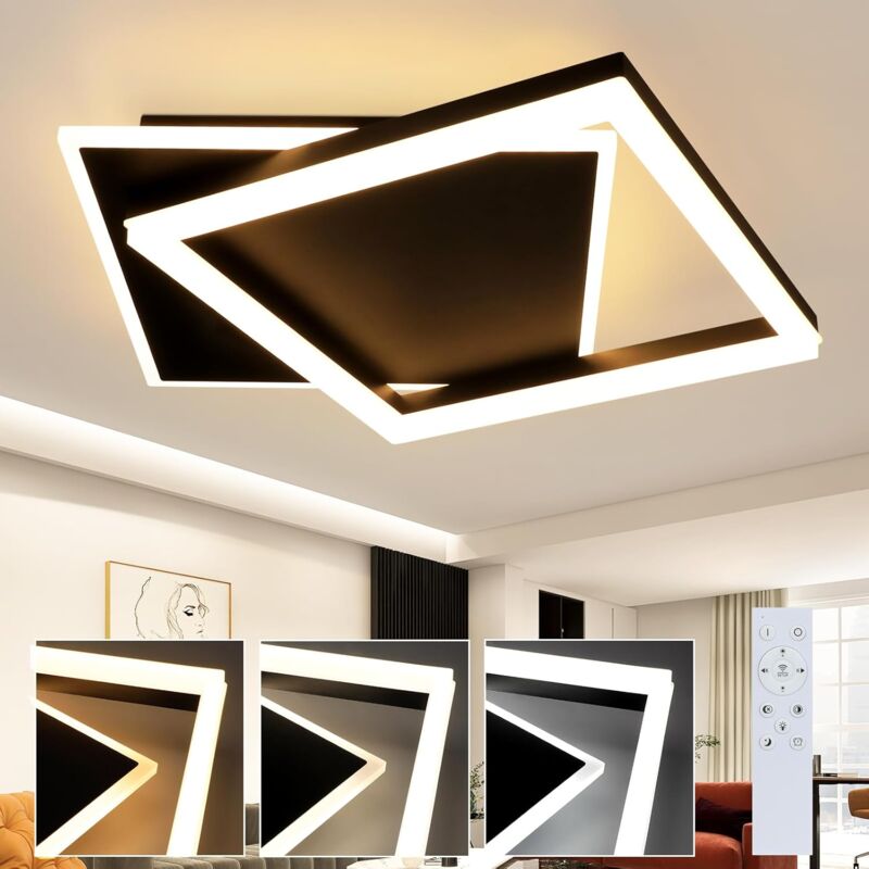 foto del prodotto gbly plafonnier led lampes de salon lampe de salon noire 42w lampe de chambre coucher dimmable avec t l commande design moderne lampe de