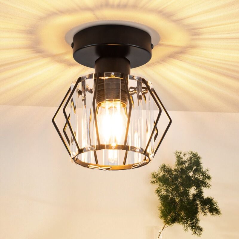 immagine 0 del prodotto gbly plafonnier nero in cristallo lampada da corridoio moderna e27 lampada da cucina con cornice in metallo illuminazione da soffitto interna