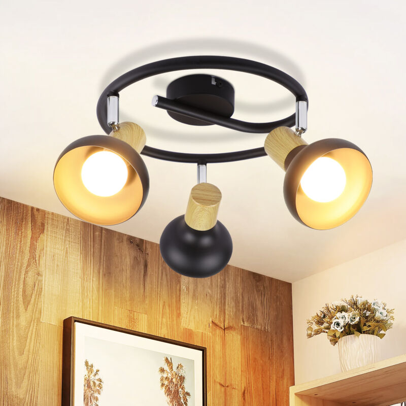 foto del prodotto gbly plafonnier vintage spot di plafon industriale 3 lampadine lampada di corridoio rotonda interno girevole a 350 spot di plafon neri e14 spot