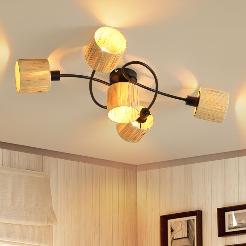 foto del prodotto gbly proiettore da soffitto a 5 fiamme lampada da soffitto salotto faretti da soffitto vintage nero naturale illuminazione di design interno e14