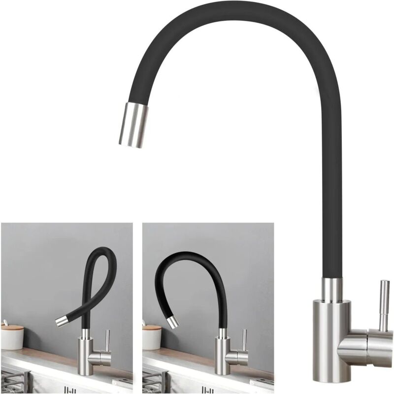 foto del prodotto gbly rubinetto da cucina con maniglia singola nero rubinetto miscelatore girevole flessibile per lavello da cucina con rotazione a 360 in acciaio