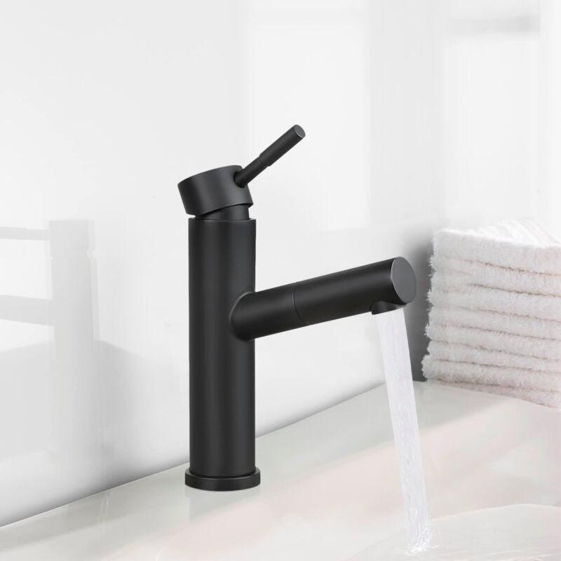 foto del prodotto gbly rubinetto per bagno a cascata miscelatore per lavabo in acciaio rubinetto nero con miscelatore per doccia estraibile, design moderno