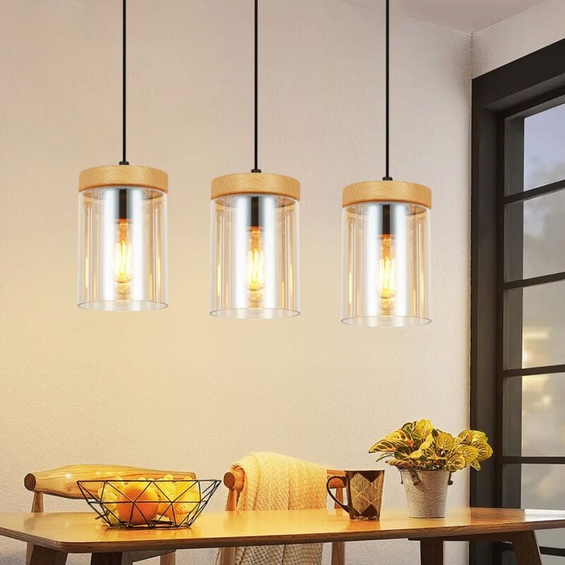 foto del prodotto gbly sospensione dell illuminazione da tavolo da pranzo lampada a sospensione salotto vetro 3 fiamme e27 sospensione vintage lampada a