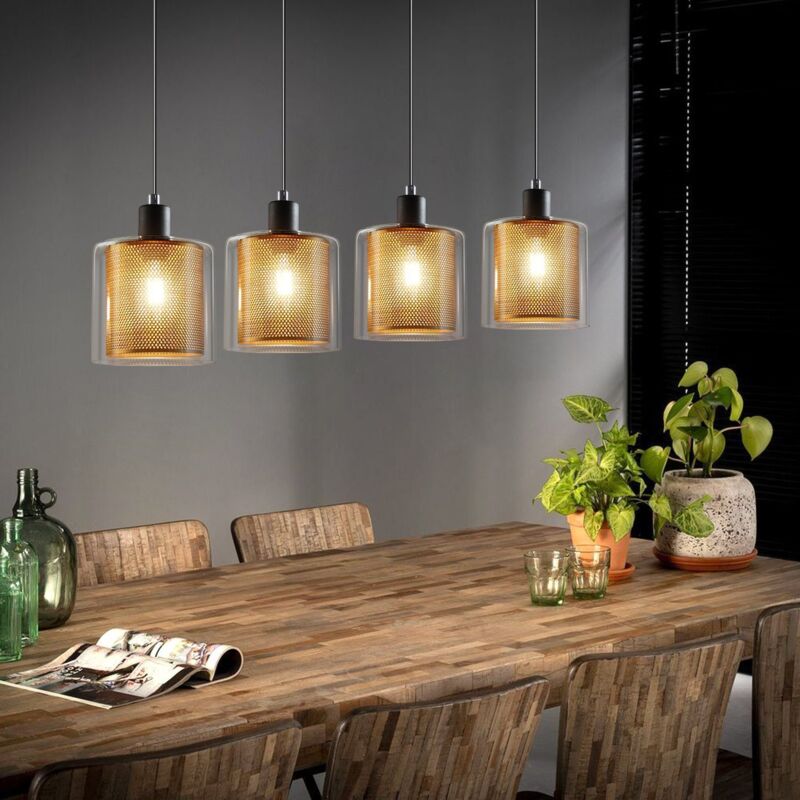 immagine 0 del prodotto gbly sospensione lampada a sospensione vintage retr design oro nero 4 lampadine e14 lampada da tavolo in vetro e metallo lampada da sala da