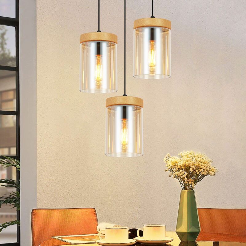 foto del prodotto gbly sospensione lampada da tavolo da pranzo lampada sospesa salotto e27 sospensione 3 fiamme vetro lampada sospesa vintage lampada sospesa retr 