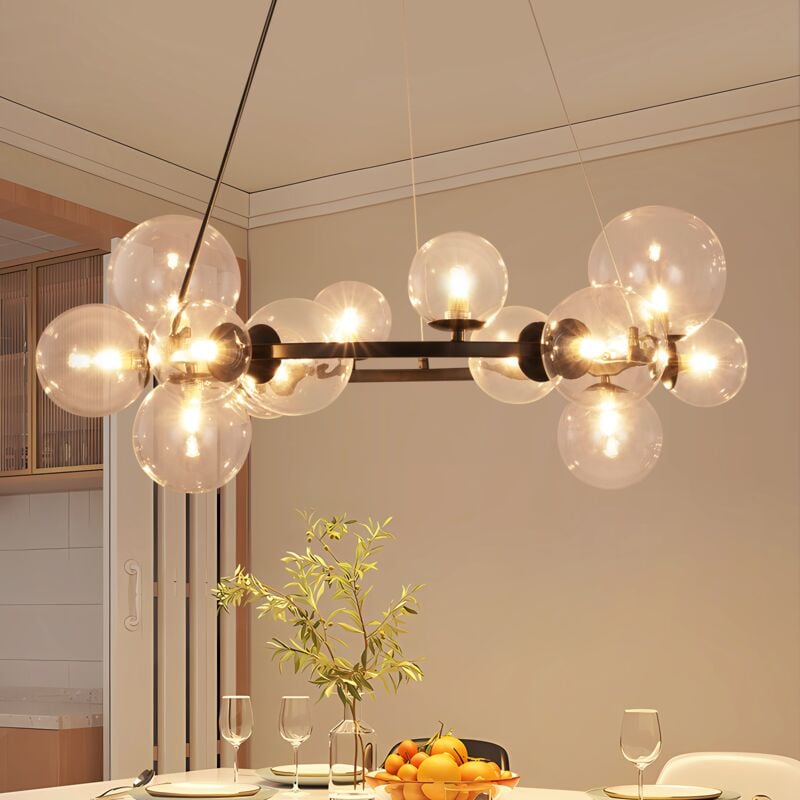 foto del prodotto gbly sospensione lampada sospesa g9 lampada sospesa in vetro con 14 lampadine trasparenti, lustro moderno a sfera di vetro per corridoio o sala
