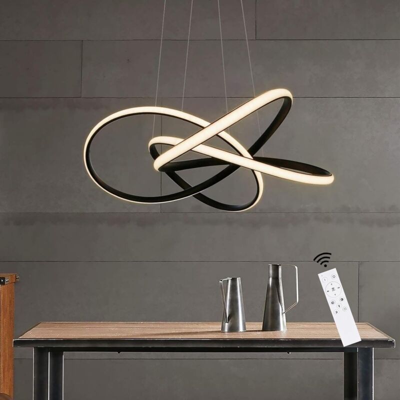 foto del prodotto gbly sospensione led salotto nero lampada a sospensione regolabile in altezza diametro 62 cm 62 w anelli lampadario plafoniera dimmerabile con