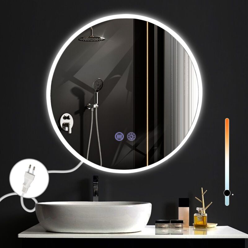 foto del prodotto gbly specchio da bagno bad badspiegel con illuminazione specchio da parete rotondo a led 50cm con interruttore tattile e funzione di sbrinamento