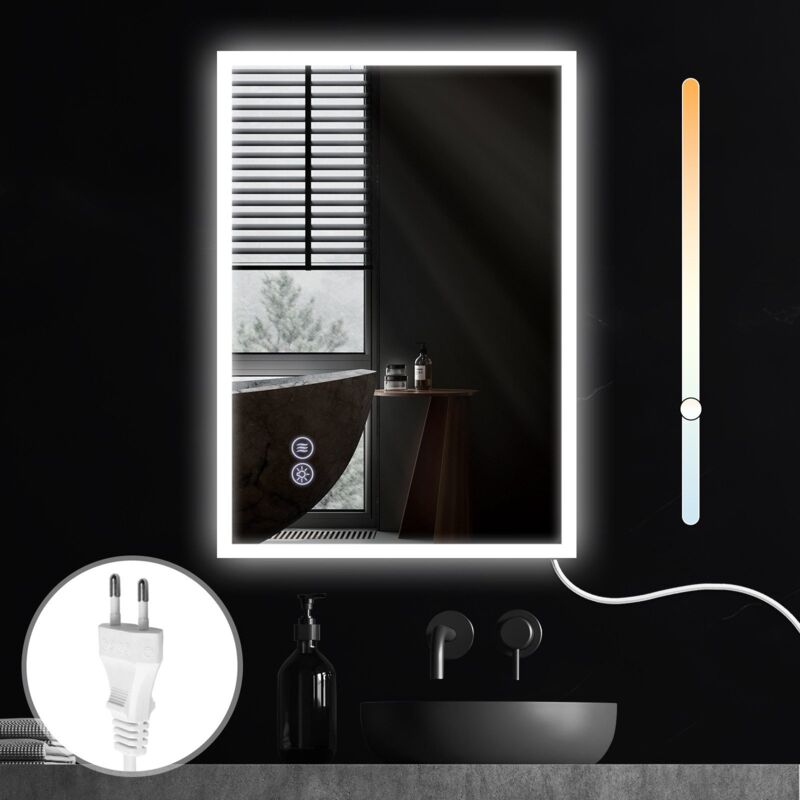foto del prodotto gbly specchio da bagno rotondo da parete con illuminazione specchio da bagno a led 50 x 70 cm con interruttore touch e funzione antiappannamento,