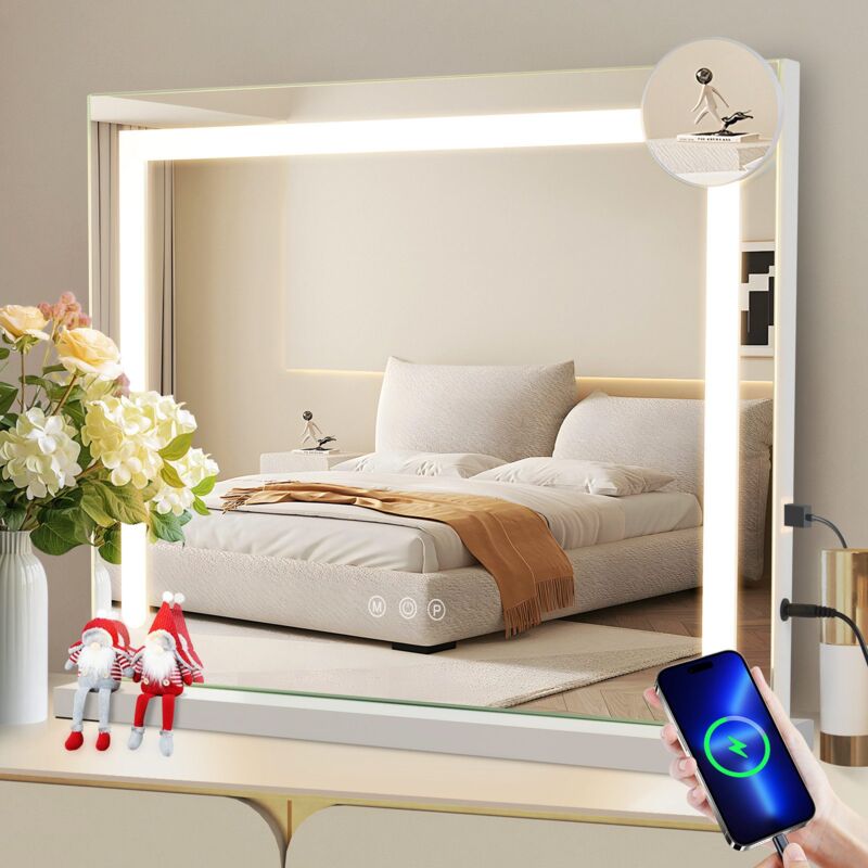 immagine 0 del prodotto gbly specchio per trucco hollywood con illuminazione specchio led dimmerabile 50x40 cm con 3 modalit di illuminazione a colori, specchio