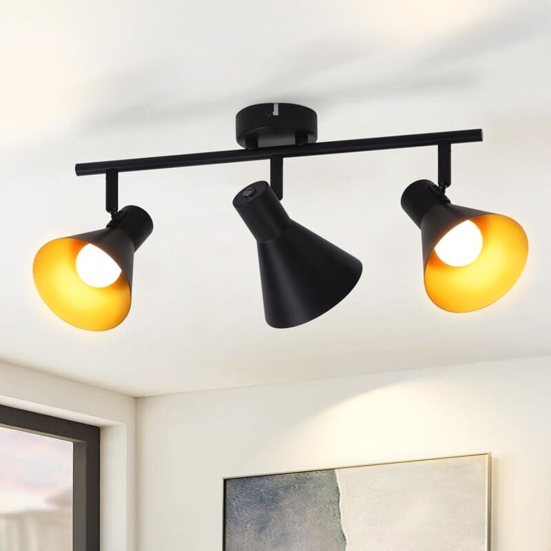 foto del prodotto gbly spot da soffitto , 3x e14 , orientabile e inclinabile , design industriale , spot da parete vintage , nero , ip20 , 49 x 11 x 21 cm , senza