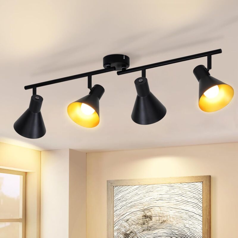 foto del prodotto gbly spot da soffitto , 4x e14 , orientabile e inclinabile , design industriale , spot da parete vintage , nero , ip20 , 71 x 11 x 21 cm , senza