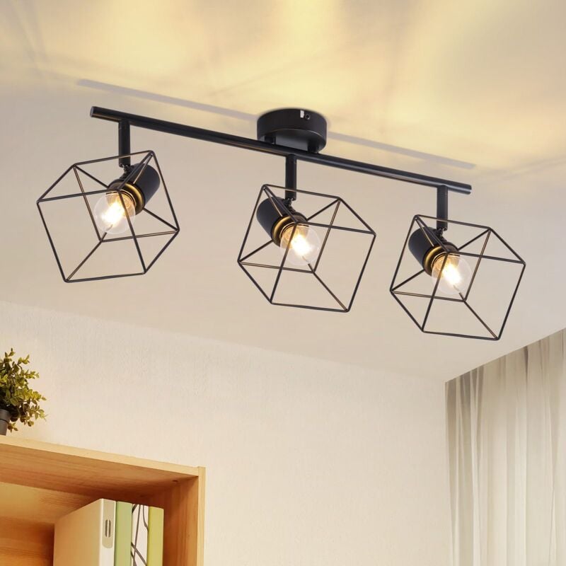 foto del prodotto gbly spot da soffitto plafoniera a 3 lampadine nero plafoniera e14 ruotante a 350 lampada vintage spot da soffitto in metallo lampada da camera