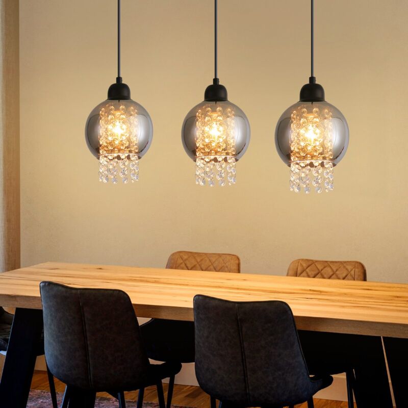 foto del prodotto gbly suspension lampada a sospensione salotto vetro lampada da tavolo sala da pranzo nero camera da letto 3 fiamme e27 sospensione moderna