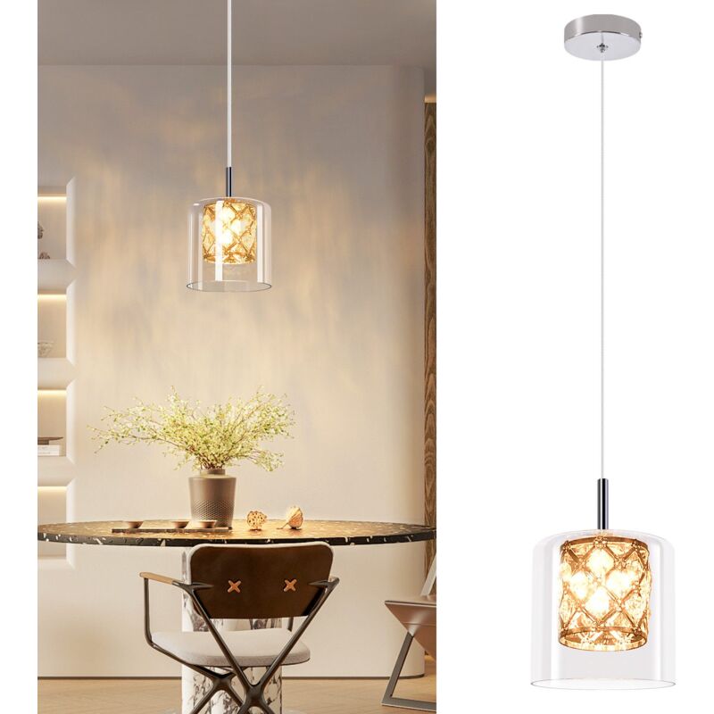 foto del prodotto gbly suspension lampada in vetroabat jour moderna lampada a sospensione 1 fiamma, lampada da comodino sospesa 120cm, altezza regolabile, g9,