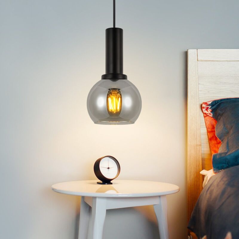 foto del prodotto gbly suspensione vintage lampada sospesa per tavolo da pranzo suspensione in vetro, 1 lampada nera lampada industriale e27 lampada sospesa con