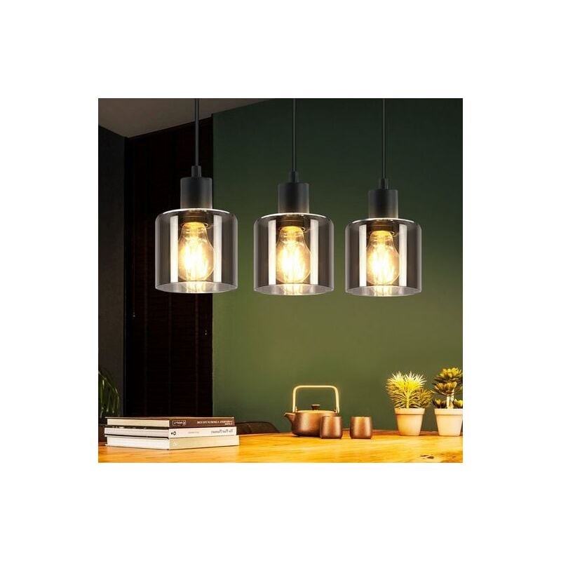 foto del prodotto gbly suspensions de table manger noir lampe de table manger suspendue e27 lampe suspension vintage 3 flammes lampe de salle manger