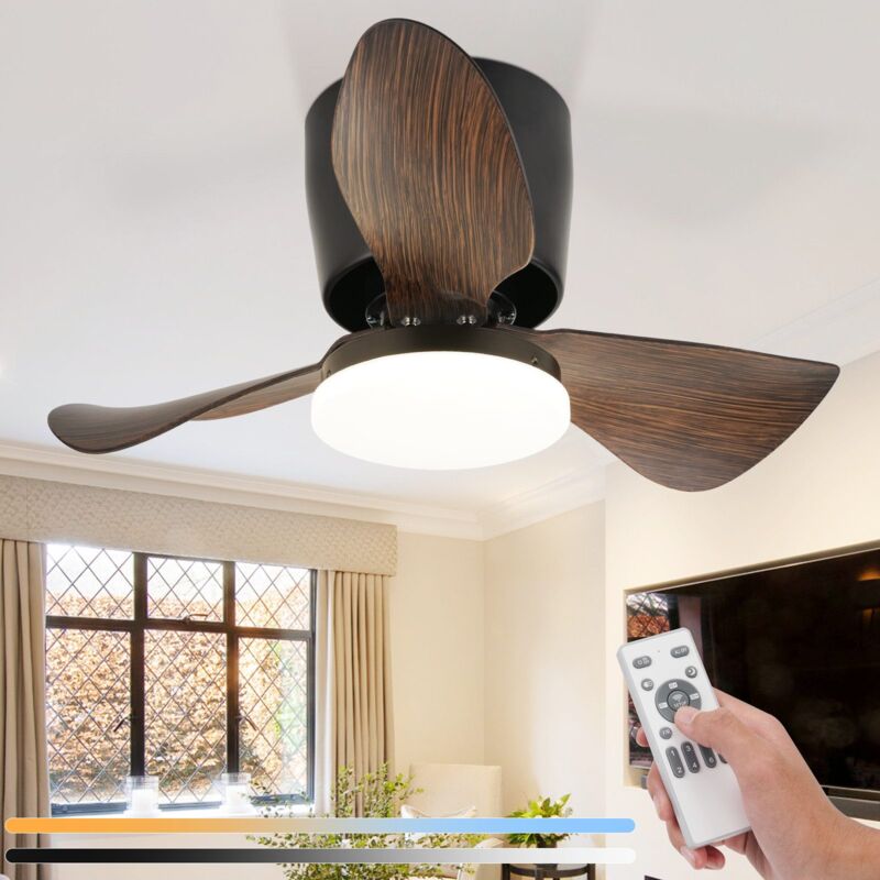 foto del prodotto gbly ventilatore da soffitto con luce e telecomando silenzioso plafoniera led dimmerabile da 23 w con ventilatore da 70 cm nero con luce