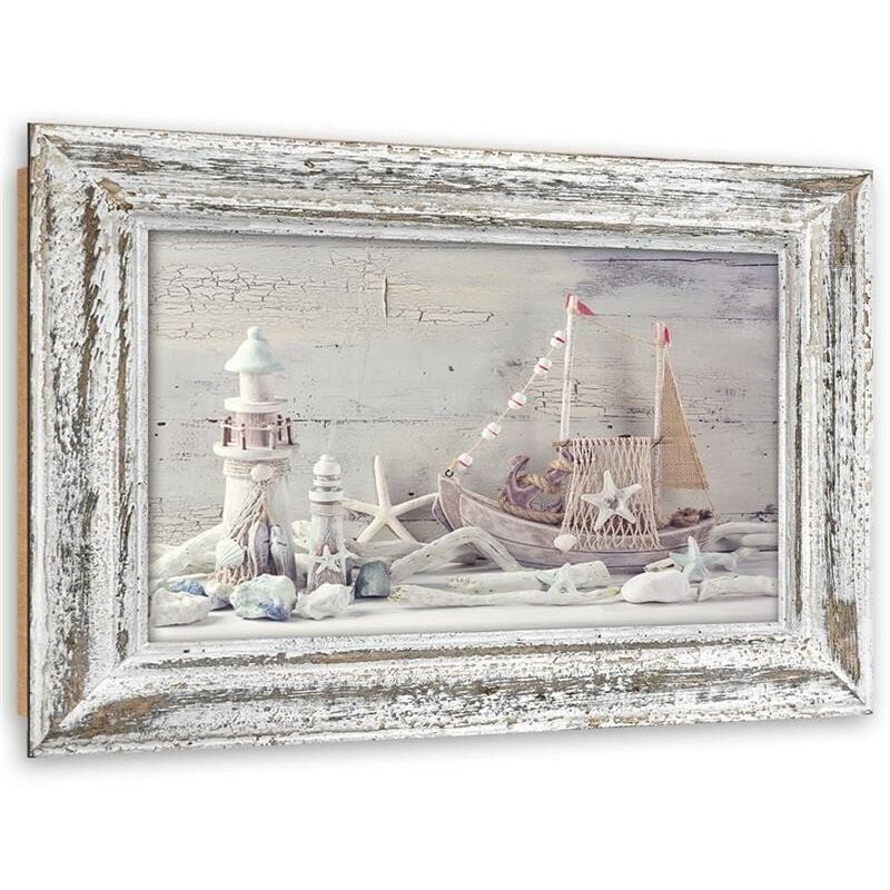 foto del prodotto gbshop quadro deco panel, souvenir del mare in cornice shabby chic in legno 60x40