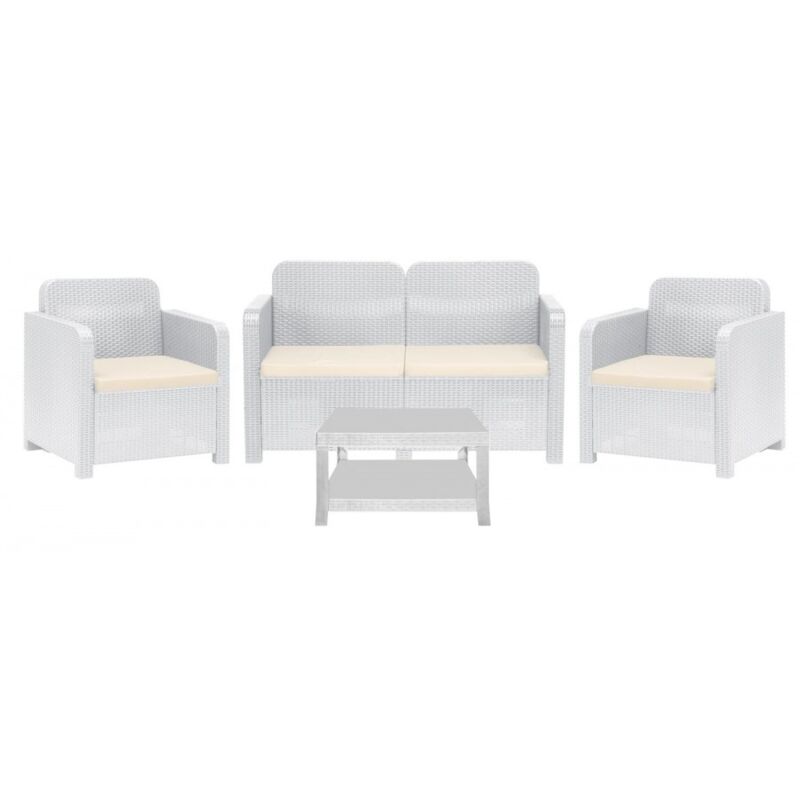 foto del prodotto gbshop set rattan garda divano 2 posti e 2 poltrone e tavolino colore bianco
