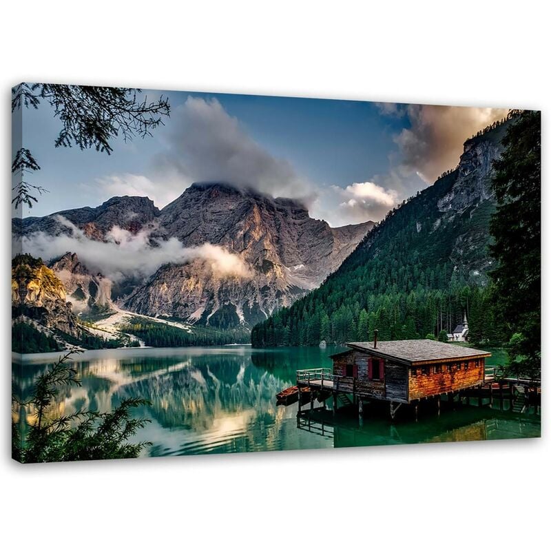 foto del prodotto gbshop - stampa su tela capanna al lago di montagna dolomiti - 60x40