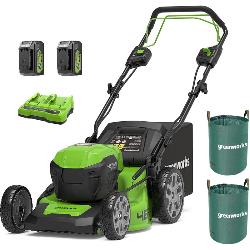 foto del prodotto gd24x2lm46spk4x tagliaerba semovente a batteria per prati fino a 480m , ampiezza di taglio 46cm, due sacco da giardinaggio da 120l,con due batterie