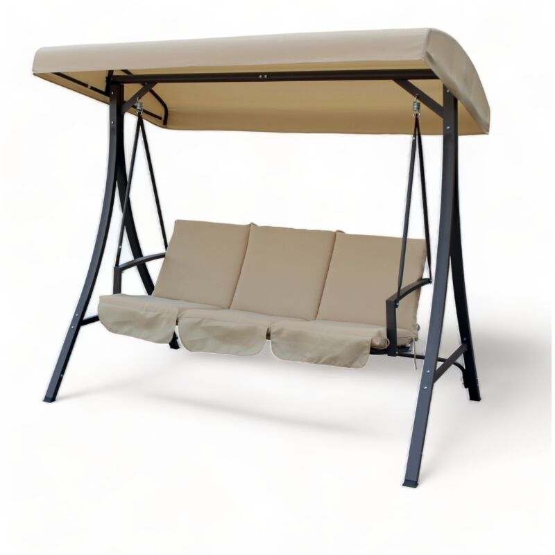 foto del prodotto gdlc dondolo tre posti in acciaio con cuscini e tettuccio beige bolero