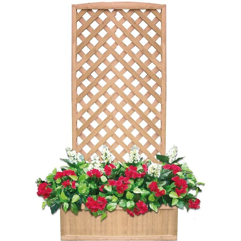 foto del prodotto gdlc fioriera in legno con pannello 180x90 cm grigliato a rombi e vaso portafiori da giardino azalea